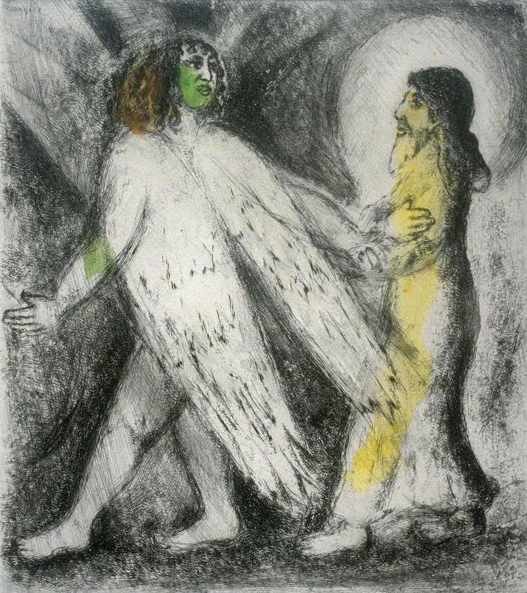 Angel Leading Elijah Zeitgenosse Marc Chagall Ölgemälde